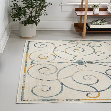 Danae Classic Cottage Filigree Scroll Reversible Machine-Washable Indoor/Outdoor Area Rug
